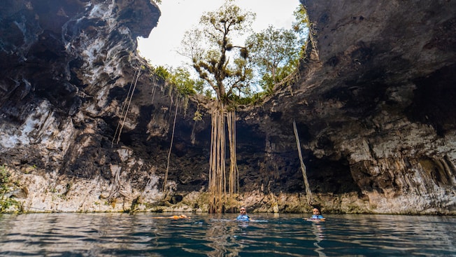 Um cenote natural de calcário a céu aberto e com água Um cenote natural de calcário a céu aberto e com água