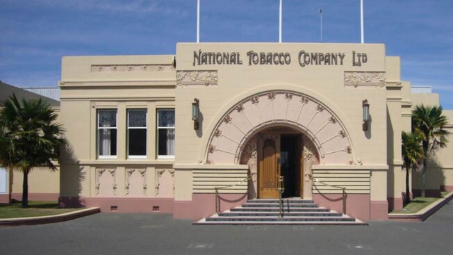 The art deco façade of the National Tobacco building in Napier, New Zealand