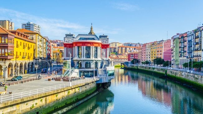 Charming buildings overlooking a river in Bilbao, Spain Charming buildings overlooking a river in Bilbao, Spain