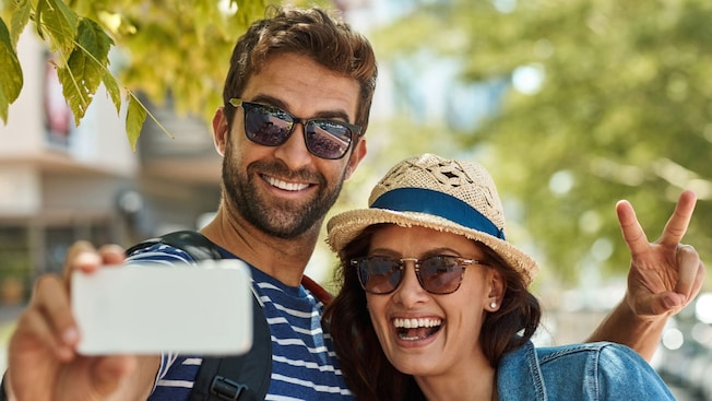 A couple poses for a selfie A couple poses for a selfie