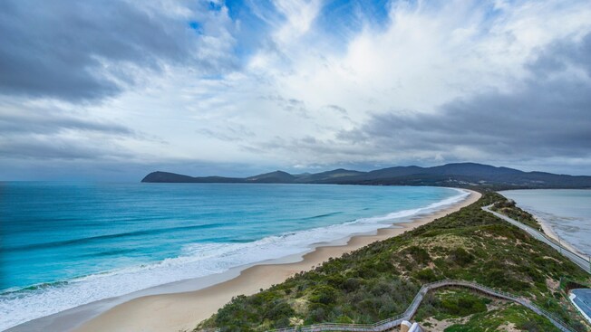 Bruny Island beach and Isthmus Bay in Tasmania, Australia
