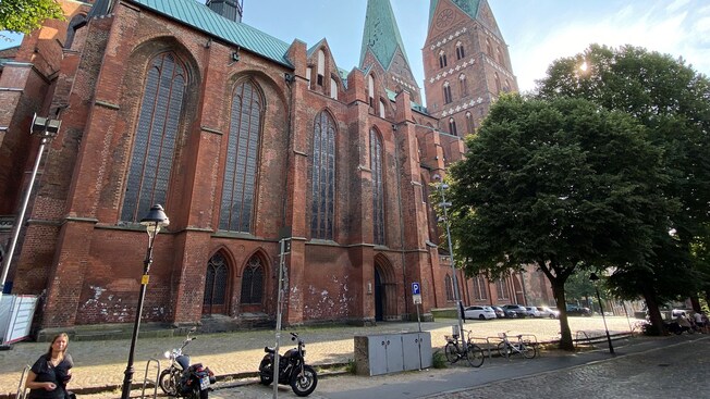 The outside of Saint Mary’s Church in Lübeck, Germany