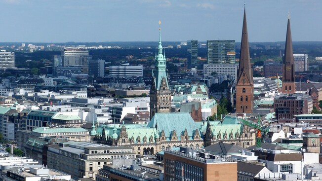 The city of Hamburg, Germany featuring Hamburg City Hall, a neo renaissance style building