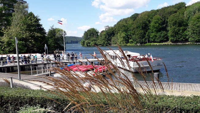 A docked boat on a lake near the village of Eutin in Germany