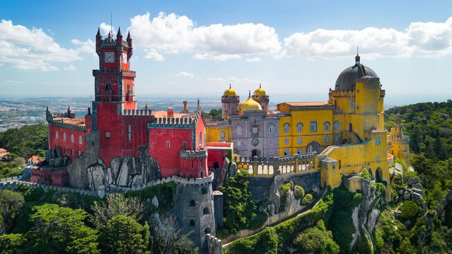 Aerial view of Pena Palace in Lisbon, Portugal