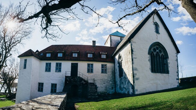 Façade of medieval Utstein Monastery in Norway