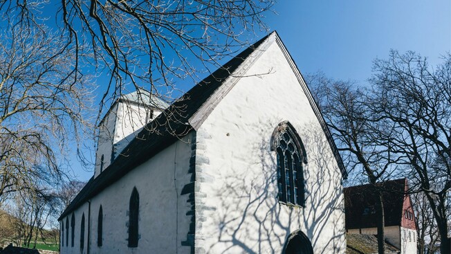 An old stone building in a historic Viking village
