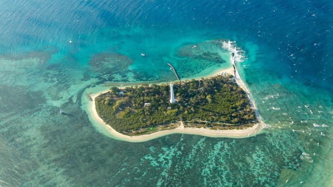 A lighthouse surrounded by lush landscape on New Amadee Island A lighthouse surrounded by lush landscape on New Amadee Island