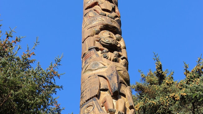 A totem pole in Sitka National Historical Park A totem pole in Sitka National Historical Park