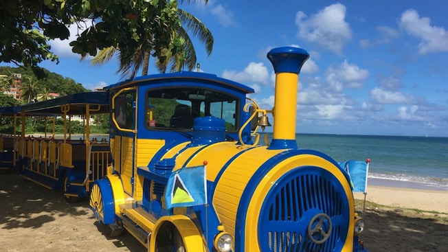 A small trolley train used for tours along the beach of Castries in Saint Lucia A small trolley train used for tours along the beach of Castries in Saint Lucia