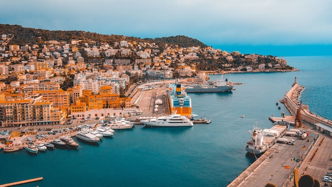 An aerial view of the coastline in Nice, France An aerial view of the coastline in Nice, France