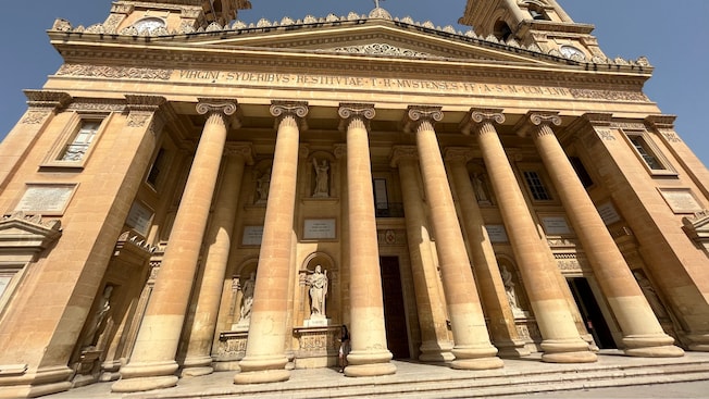 The façade of the Sanctuary Basilica of the Assumption of Our Lady in Mosta on the island of Malta The façade of the Sanctuary Basilica of the Assumption of Our Lady in Mosta on the island of Malta