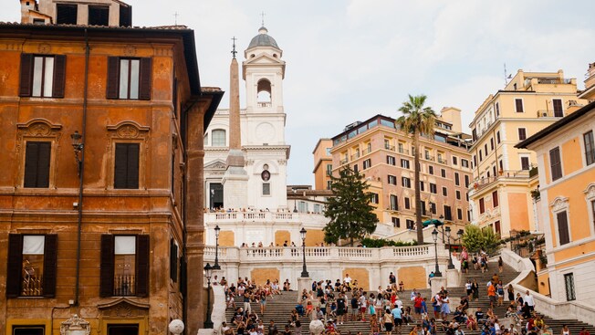 People sitting on the Spanish Steps in Rome, Italy
