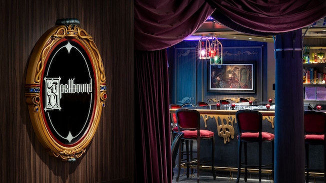 Spellbound Lounge aboard the Disney Adventure cruise ship, a themed lounge inspired by Snow White's Evil Queen Spellbound Lounge aboard the Disney Adventure cruise ship, a themed lounge inspired by Snow White's Evil Queen