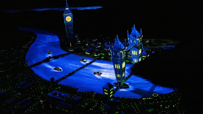 Vistas de London en la atracción Peter Pan's Flight, en Magic Kingdom Park