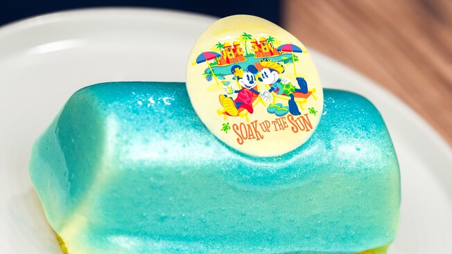 Tropical Mousse Cake featuring a Mickey and Minnie topper at Disney’s Caribbean Beach Resort