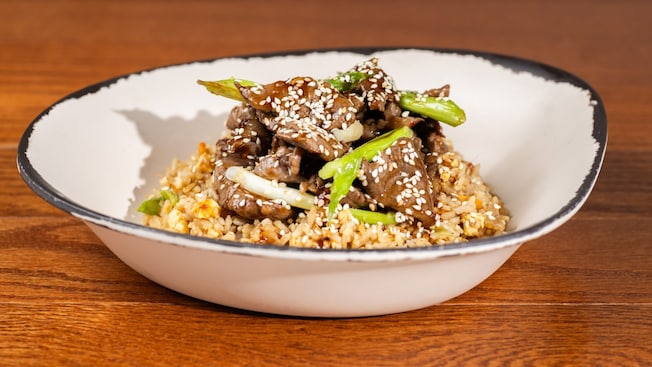 A bowl of Mongolian Beef from Sunshine Seasons in Epcot