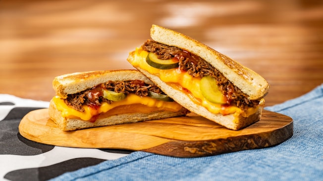 A plate of the BBQ brisket melt sandwich