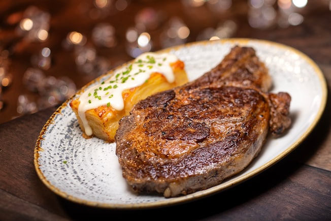 A 22 ounce Prime Angus Bone In Rib Eye steak from Yachtsman Steakhouse