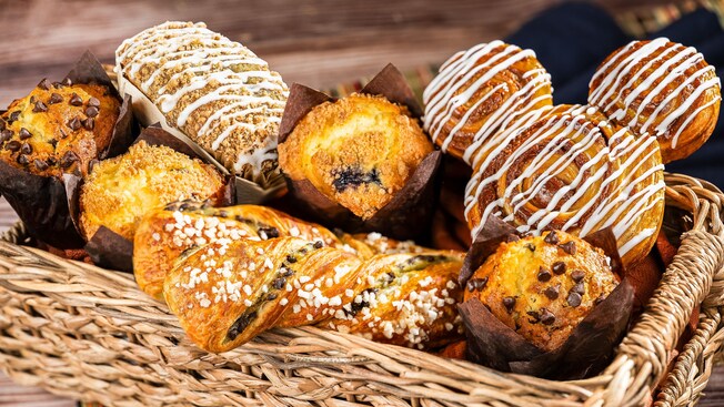 A basket of assorted muffins from The Mara at Disney’s Animal Kingdom Lodge at Walt Disney World Resort