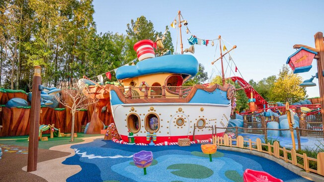Donald Duck’s Pond featuring a splash area around Donald’s Boat in Mickey’s Toontown
