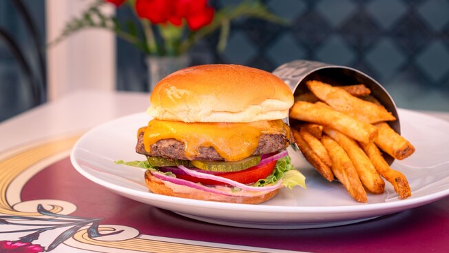 Cheeseburger with a side of fries at Carnation Café