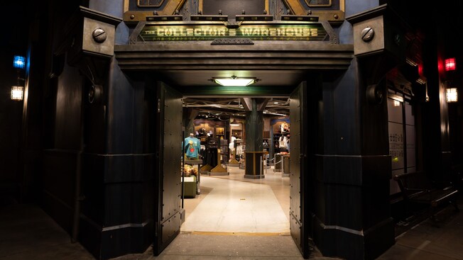 The main entrance to The Collector's Warehouse at Disney California Adventure Park