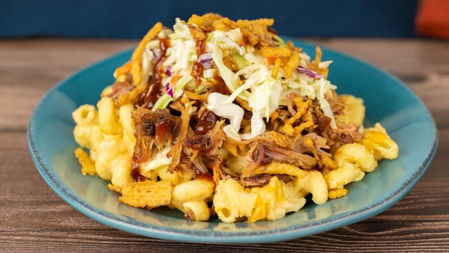 Baked Macaroni & Cheese with Pulled Pork from Flame Tree Barbecue