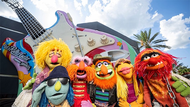 The Muppets in front of Rock n Roller Coaster Starring the Muppets at Disney's Hollywood Studios
