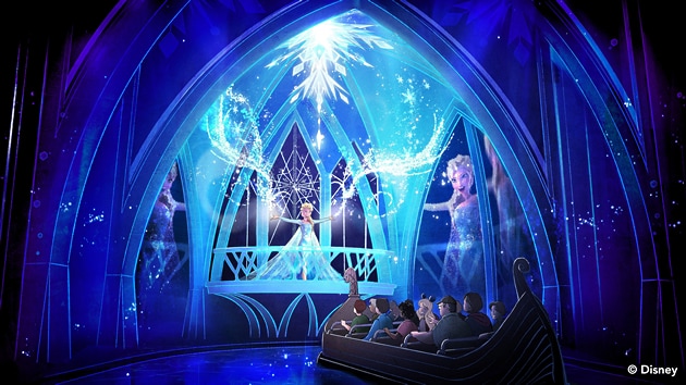 描绘一群看着艾莎（Elsa）唱歌和制作冰分形的概念艺术