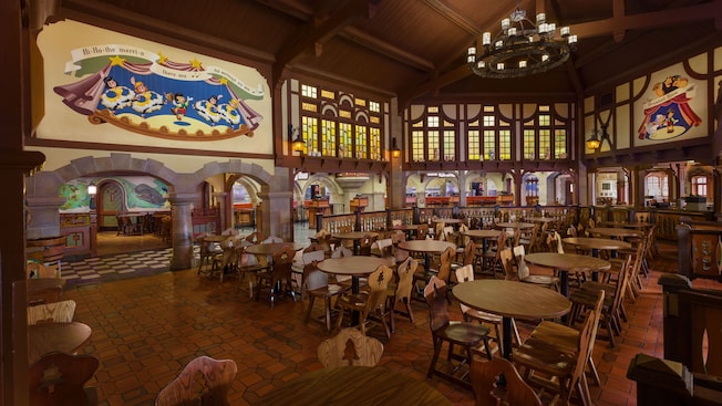 Main seating area inside Pinocchio Village Haus at Magic Kingdom park