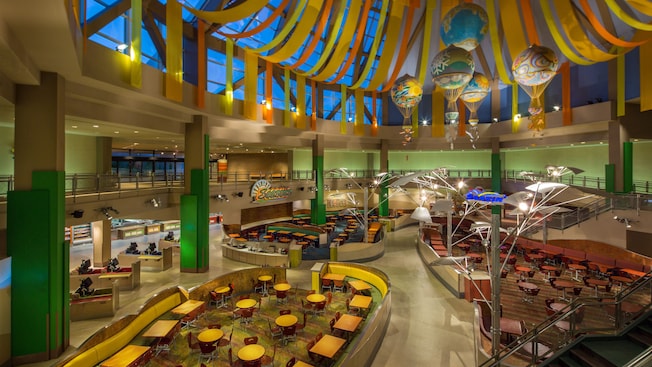Sunshine Seasons food court with high ceiling and a massive glass roof