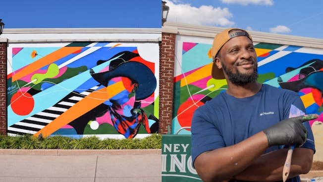 Artist Brandon Hill and his mural honoring the wild west's Black cowboys unveiled at Disney Springs Art Walk
