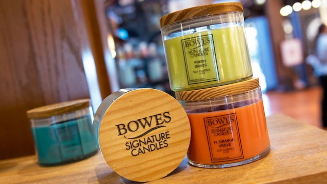 Four Bowes Signature Candles on a tabletop