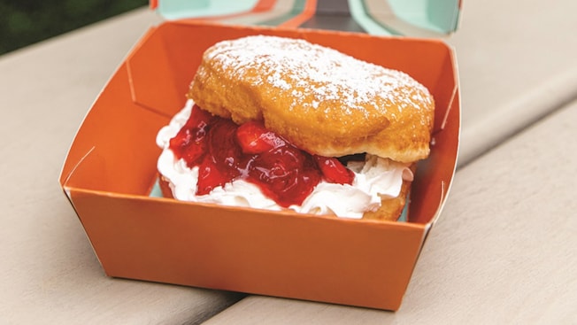 A Strawberry Shortcake Donut in a box from Everglazed Donuts & Cold Brew