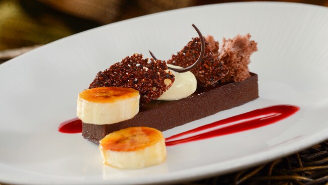 Chocolate ganache paired with bananas, cream and wafers