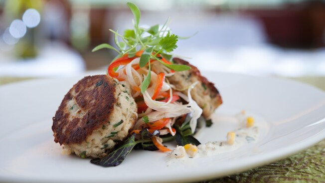 Two crab-and-shrimp cakes 