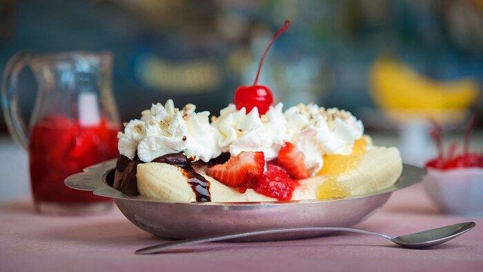 Hot fudge banana split at Ghirardelli Soda Fountain and Chocolate Shop