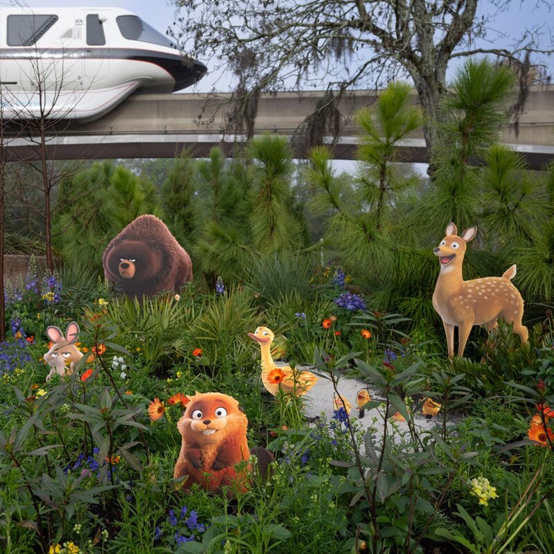 The Wildlife Crossing Garden featuring characters from the movie Hoppers at the Epcot International Flower and Garden Festival