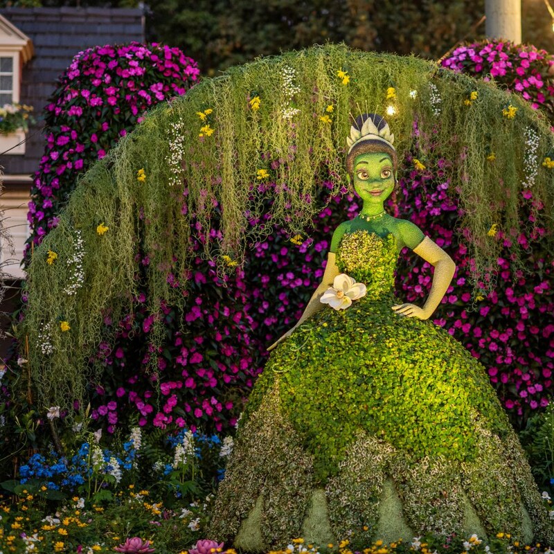 A Princess Tiana topiary at the Epcot International Flower and Garden Festival