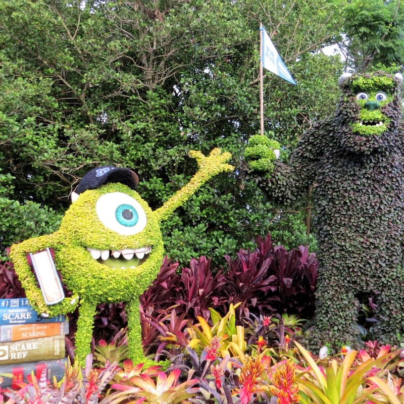 Topiaries of Mike Wazowski and Sulley at the Epcot International Flower and Garden Festival
