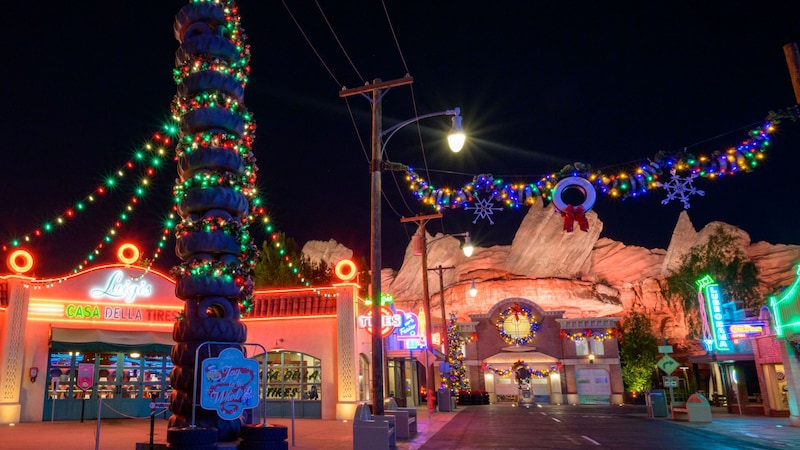 Cars Land decorated for Christmas