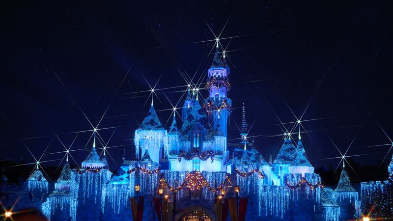 Sleeping Beauty Castle decorated for Christmas