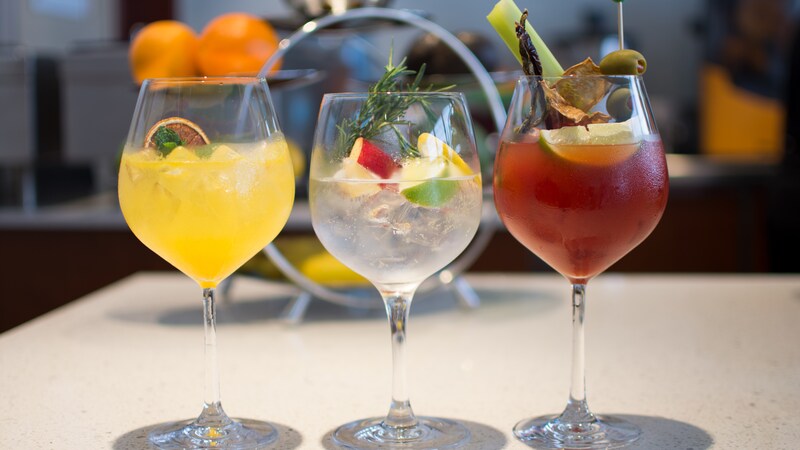 A mimosa, a glass of water and a bloody mary