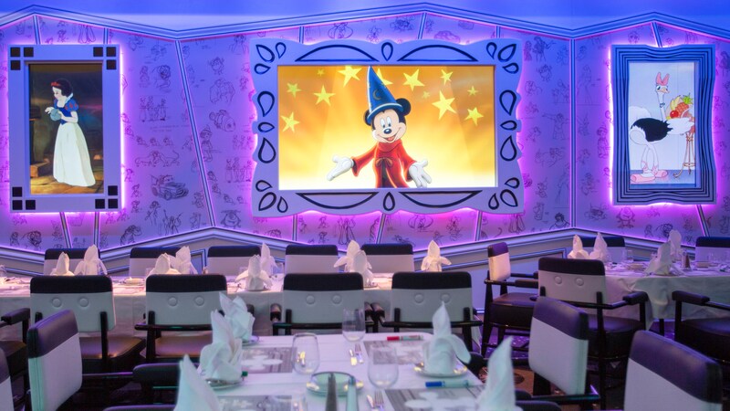 Art depicting Snow White, Mickey Mouse and other Disney characters light up the walls at Animators Palate