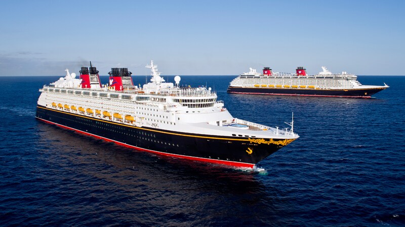 The Disney Dream and the Disney Fantasy ocean liners cruising on the open seas