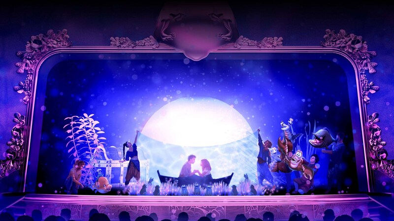 A set rendering featuring a performance of Kiss the Girl from the theatrical production of The Little Mermaid on the Disney Wish