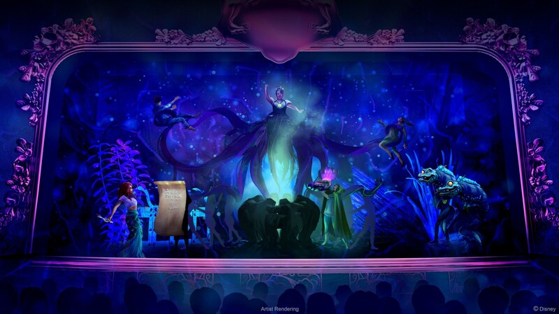 A set rendering featuring a performance of Poor Unfortunate Souls from the theatrical production of The Little Mermaid on the Disney Wish