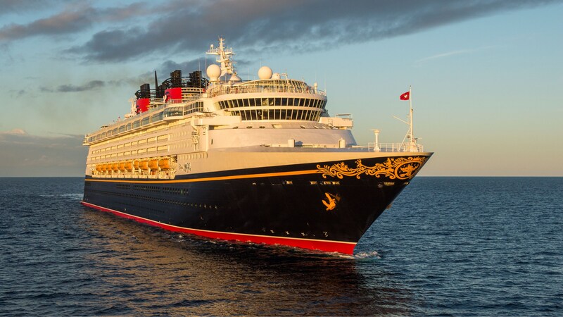 The starboard side of the Disney Magic ship at sea
