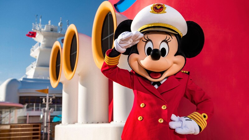Captains Minnie and Mickey Mouse admiring the Sydney Opera House from the deck of a Disney Cruise Line ship